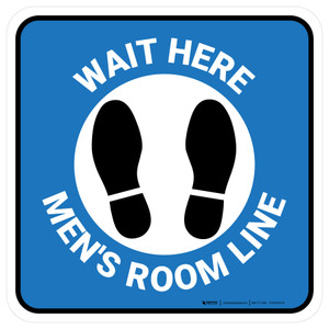 Wait Here: Men Room Line Blue Square - Floor Sign