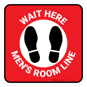 Wait Here: Men Room Line Red Square - Floor Sign