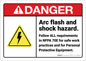 Danger: Arc Flash Shock Hazard Follow All Requirements ANSI - Wall Sign Danger: Arc Flash Shock Hazard Follow All Requirements ANSI - Wall Sign