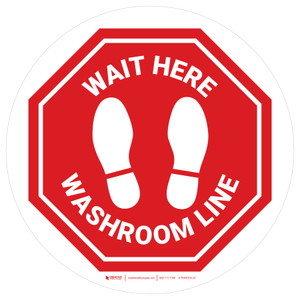 Stop - Wait Here - Washroom Line White Circle - Floor Sign