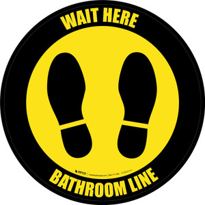 Yellow/Black Wait Here - Bathroom Line Circular - Floor Sign