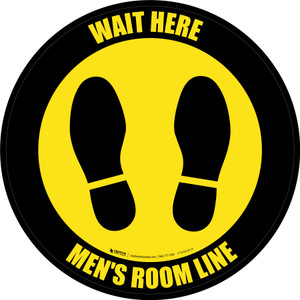 Yellow/Black Wait Here - Men Room Line Circular - Floor Sign