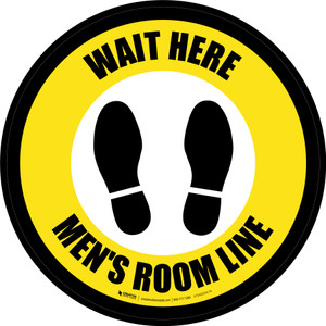 Yellow Wait Here: Men Room Line Circular - Floor Sign