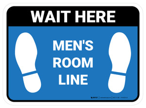 Wait Here: Men Room Line Blue Rectangle - Floor Sign