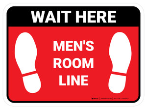 Wait Here: Men Room Line Red Rectangle - Floor Sign