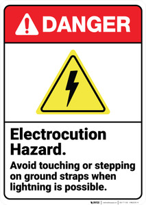 Danger: Electrocution Hazard Avoid Touching Ground Straps ANSI - Wall Sign