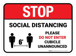 Stop: Social Distancing - Please Do Not Enter Cubicle Unannounced Rectangle - Floor Sign