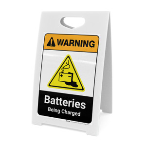 Warning: Batteries Being Charged with Graphic Portrait ANSI - A-Frame Sign
