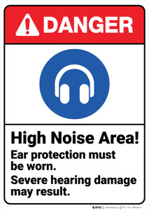 Danger: High Noise Area Ear Protection Must Be Worn ANSI - Wall Sign