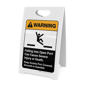 Warning: Falling Into Open Port Can Cause Injury with Graphic Portrait ANSI - A-Frame Sign