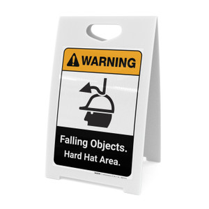 Warning: Falling Objects Hard Hat Area with Graphic Portrait ANSI - A-Frame Sign