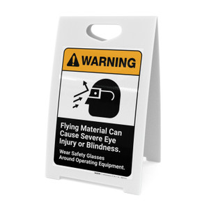 Warning: Flying Material Can Cause Eye Injury with Graphic Portrait ANSI - A-Frame Sign