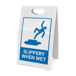 Slippery When Wet Blue and White with Icon Portrait - A-Frame Sign Slippery When Wet Blue and White with Icon Portrait - A-Frame Sign