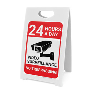 Video Surveillance 24 Hours No Trespassing with Icon Portrait - A-Frame Sign