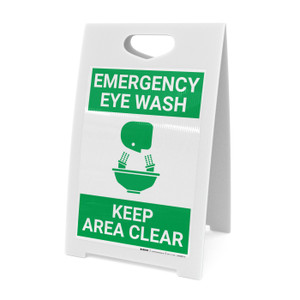 Emergency Eyewash Keep Area Clear with Icon Green Portrait - A-Frame Sign