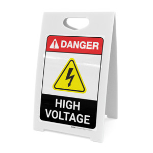 Danger: High Voltage With Yellow Hazard Portrait - A-Frame Sign