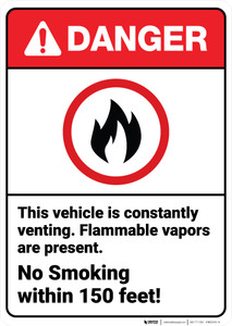 Danger: Vehicle Is Venting No Smoking Within Feet ANSI - Wall Sign