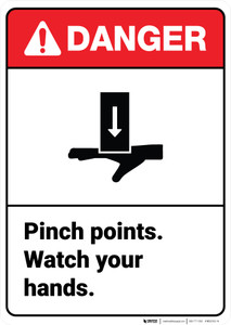 Danger: Warning Pinch Points Watch Hands Vertical ANSI - Wall Sign