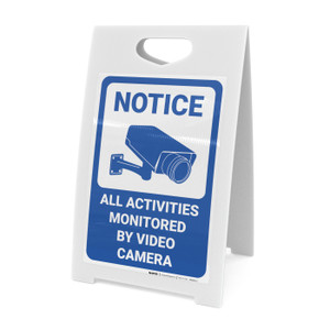 Notice: Activities Monitored Video Camera Icon Portrait - A-Frame Sign