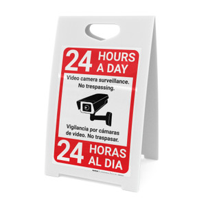 Video Camera Surveillance 24 HoursBilingual Spanish with Icon Portrait - A-Frame Sign