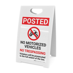 Posted No Motorized Vehicles No Trespassing with Icon Portrait - A-Frame Sign