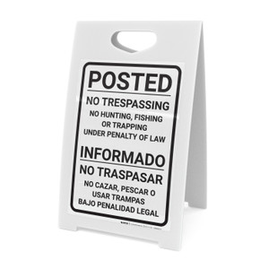 Bilingual Spanish Posted Private Property Black & White-Portrait - A-Frame Sign