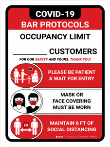 Covid-19 Bar Occupancy Customers Red Portrait - Wall Sign