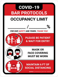 Covid-19 Bar Occupancy Red Portrait - Wall Sign