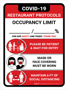Covid-19 Restaurant Occupancy Red Portrait - Wall Sign