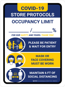 Covid-19 Store Occupancy Blue Portrait - Wall Sign