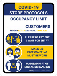 Covid-19 Store Occupancy Customers Blue Portrait - Wall Sign