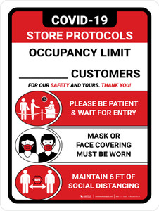 Covid-19 Store Occupancy Customers Red Portrait - Wall Sign