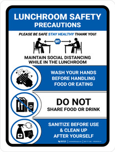 Lunchroom Safety Precautions Blue Portrait - Wall Sign