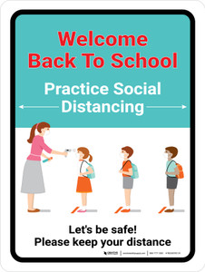 Welcome Back to School (Red) - Practice Social Distancing Portrait - Wall Sign