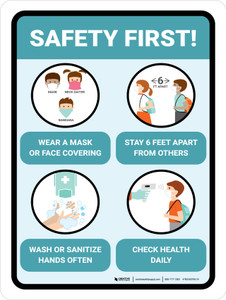 Safety First! Back to School Covid-19 Safety Precautions Portrait - Wall Sign