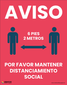 Notice: Please Maintain Social Distancing (6 Feet 2 Meters) (Spanish) - Poster