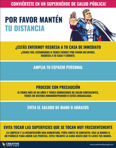 Be a Public Health Superhero! Physical Distancing - Spanish - Poster