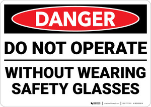 Danger: PPE Do Not Operate Safety Glasses - Wall Sign