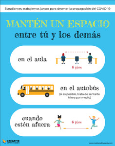Students Keep Space Between You and Others - Stop The Spread Of Covid (Spanish) - Poster