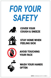 For Your Safety: Please Cover Your Cough Or Sneeze - Label