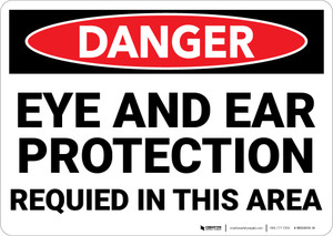 Danger: PPE Eye and Ear Protection Required Area - Wall Sign