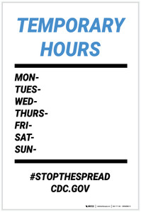 Temporary Hours: Stop The Spread Cdc Gov - Label