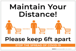 Maintain Your Distance Please Keep 6Ft Apart with Icons Landscape - Label