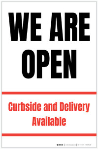 We Are Open Curbside And Delivery Available Portrait - Label