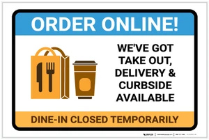 Order Online Takeout Delivery and Curbside Available with Icon Landscape - Label