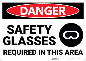 Danger: PPE Safety Glasses Required in Area with Graphic - Wall Sign