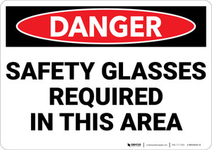 Danger: PPE Safety Glasses Required in Area - Wall Sign