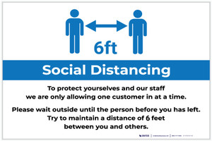 Social Distancing 6ft One Customer At A Time with Icon Blue Landscape - Label
