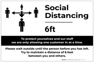Social Distancing 6ft One Customer At A Time with Icon Landscape - Label