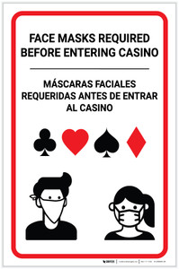 Face Masks Required Before Entering Casino Bilingual Spanish Portrait - Label